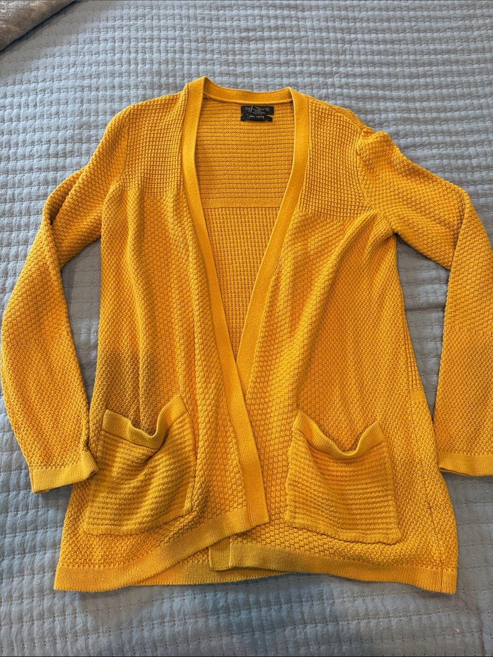 Rachel Zoe Mustard Yellow Open-Front Knit Cardigan